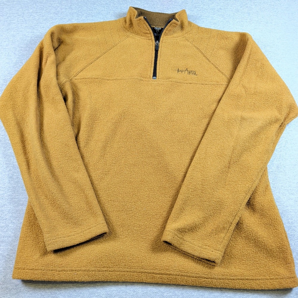 Prana Breathe Mens Fleece Pullover 1/4 Zip Mustard Yellow Raglan L RN92382
